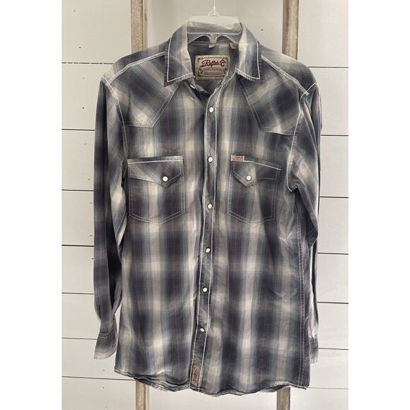 Rafter C Mens Western Pearl Snap Shirt Blue Plaid Long Sleeve Pockets Small - Picture 1 of 9